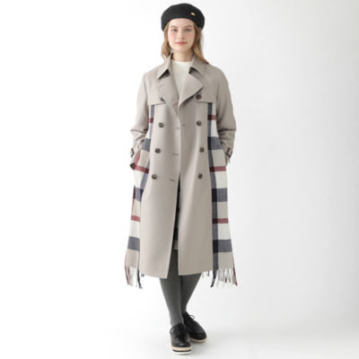 Blue Label Crestbridge ﾌﾞﾙｰﾚｰﾍﾞﾙ ｸﾚｽﾄﾌﾞﾘｯｼﾞ コート クレストブリッジチェックフリンジフラノ ウールトレンチコート ブルーレーベル ブラックレーベル クレストブリッジ オフィシャルサイト