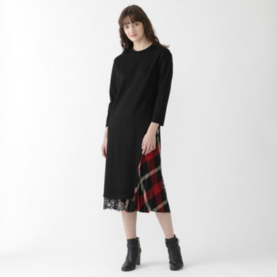 Blue Label Crestbridge ﾌﾞﾙｰﾚｰﾍﾞﾙ ｸﾚｽﾄﾌﾞﾘｯｼﾞ ドレス プリムシルケットポンチクレストブリッジチェックコンビ ワンピース ブルーレーベル ブラックレーベル クレストブリッジ オフィシャルサイト