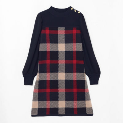 Blue Label Crestbridge ブルーレーベル クレストブリッジ ドレス 美人百花コラボ クレストブリッジチェックジャカードニット ワンピース ブルーレーベル ブラックレーベル クレストブリッジ オフィシャルサイト